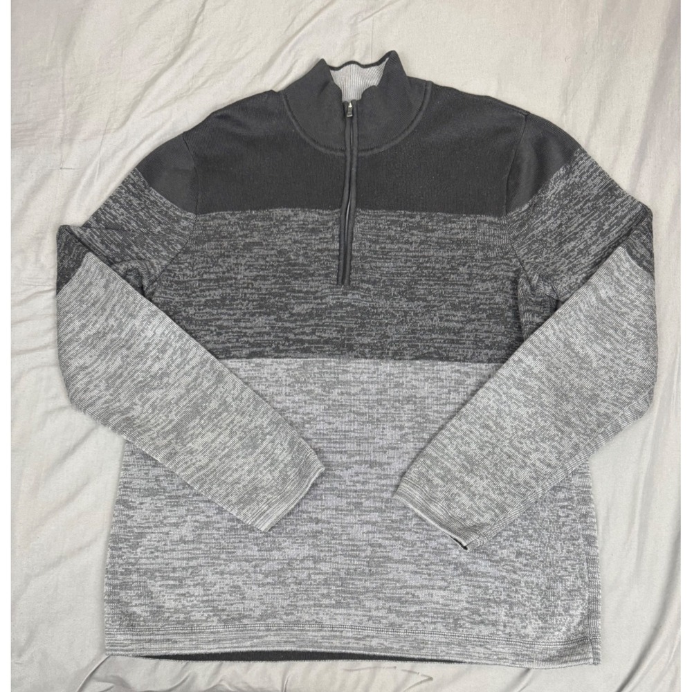 REI Mens Medium Grey Colorblock Quarter Zip Cotton Tencel Knit Sweater